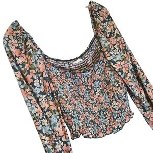O'Neill Womens XXL Smocked Floral Crop Top M Long Puff Sleeve Boho Cottagecore